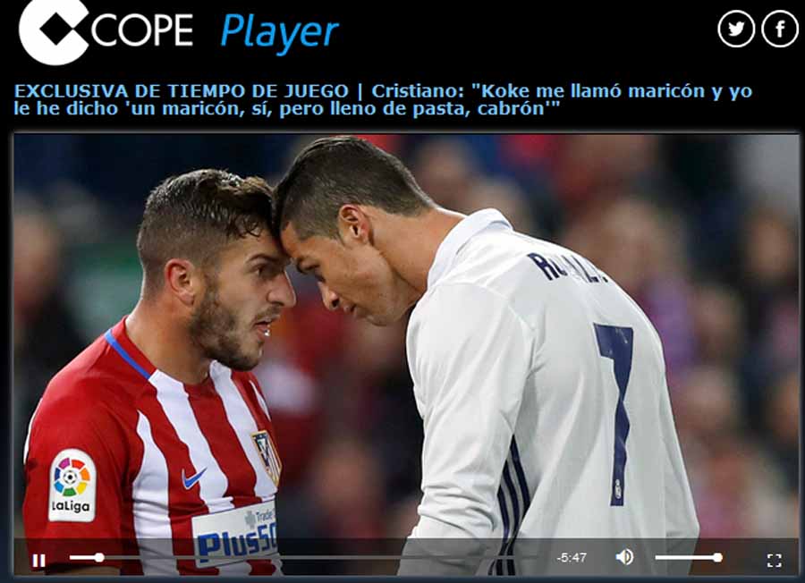 “El Partidazo” de COPE desvela lo que Cristiano le dijo a Koke: "Seré maricón, pero lleno de pasta, cabrón"