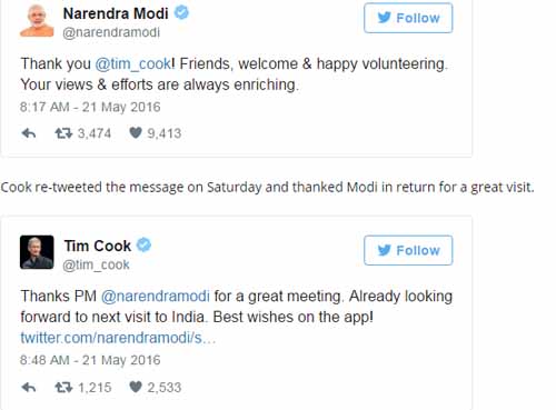 Narendra Modi y Tim Cook tuit