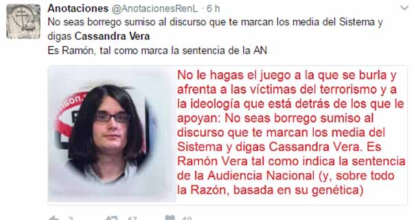 Ofensas a la tuitera trans Cassandra Vera