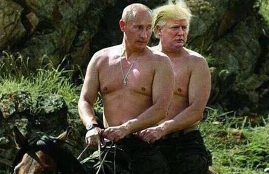 Montaje homoerótico de Putin y Trump a caballo y con el torso desnudo se hace viral en Rusia: Las celebrities opinan del triunfo de Trump
