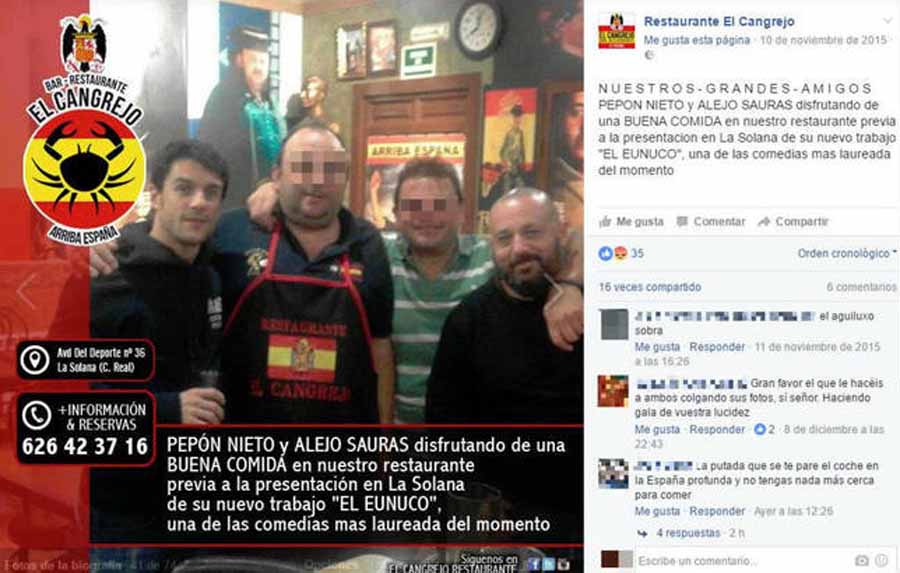 Pepón Nieto y Alejo Sauras sobre su foto en un bar franquista: “Ideologías homófobas representan lo peor de este país y pedimos perdón”