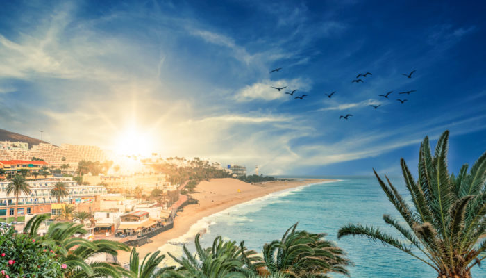 View,Of,Morro,Jable,Beach,In,Fuerteventura,At,Sunset,-